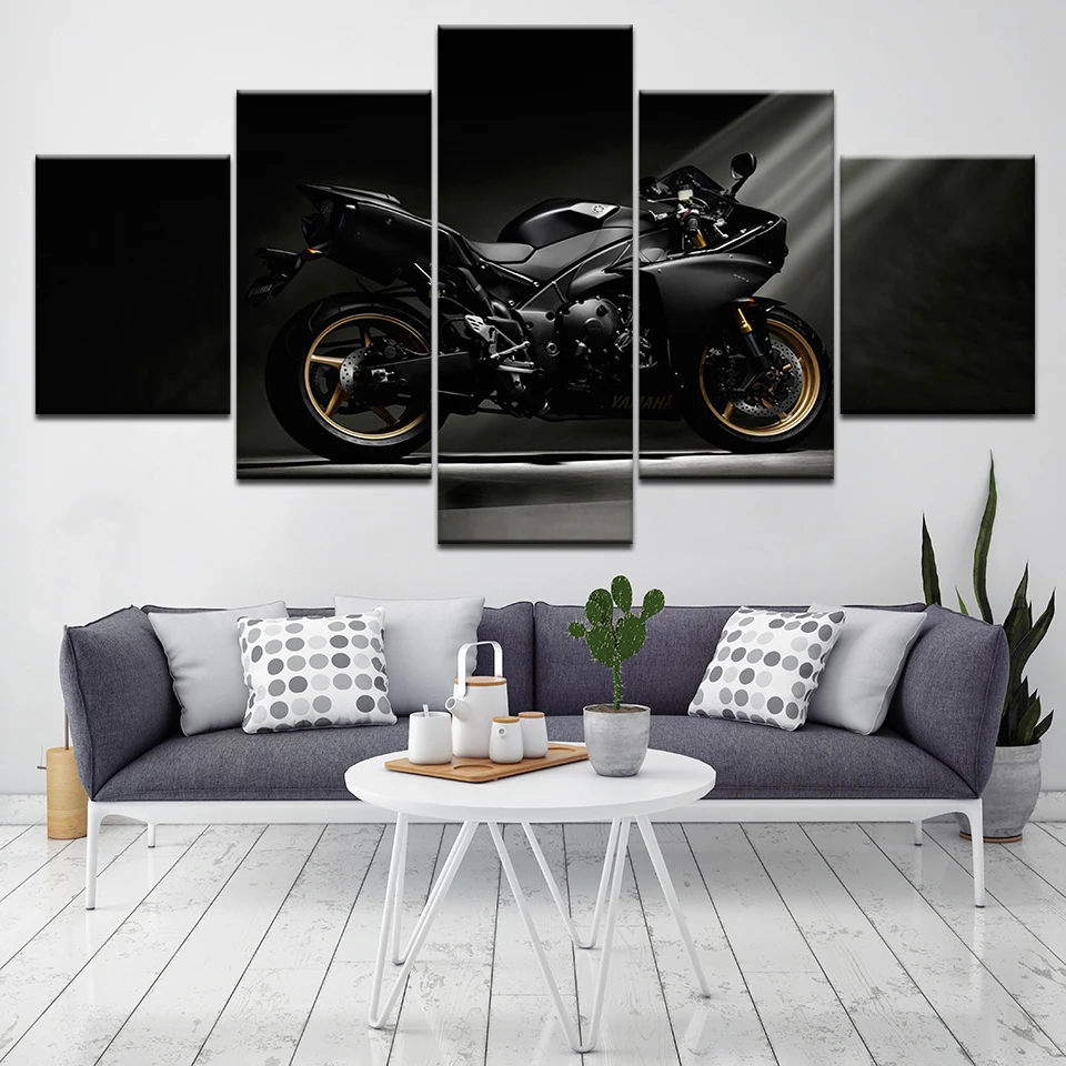 R1 2009 черные Мотоциклы 5 шт. HD обои Художественная печать на холсте современный