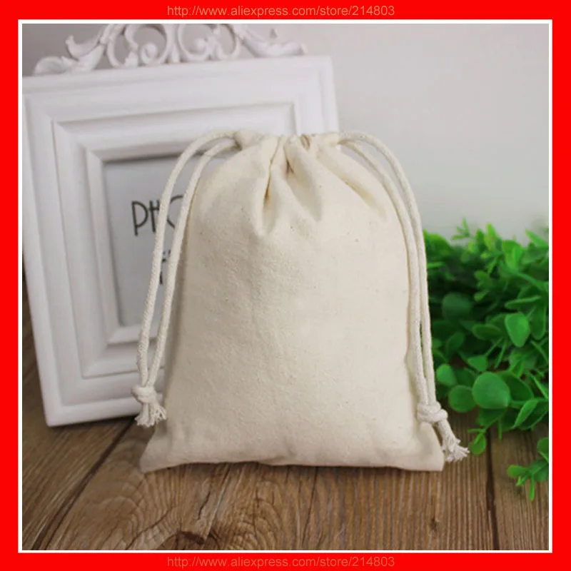 100Pcs Pack Custom Small Cotton Muslin Drawstring Bags Wholesale