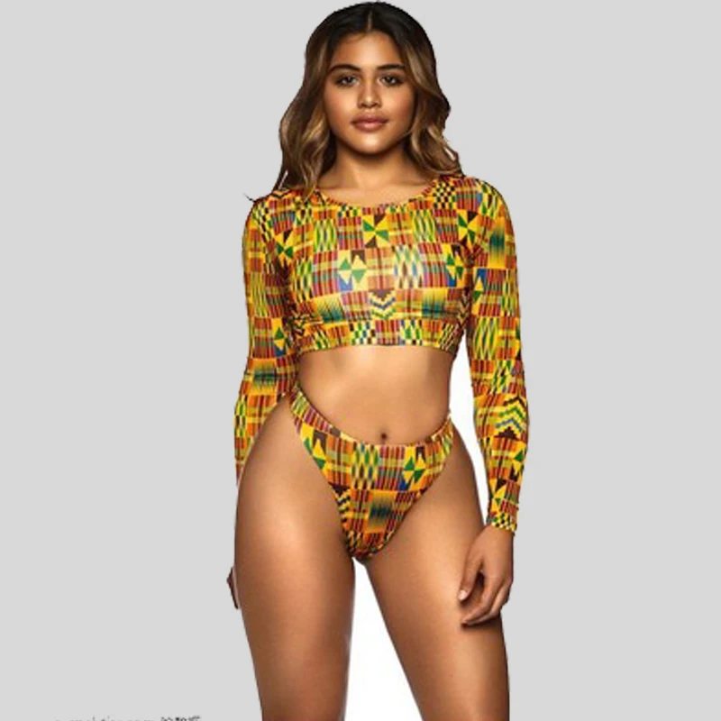 2017 винтажный принт Африканский бикини высокая талия купальник женский пуш ап