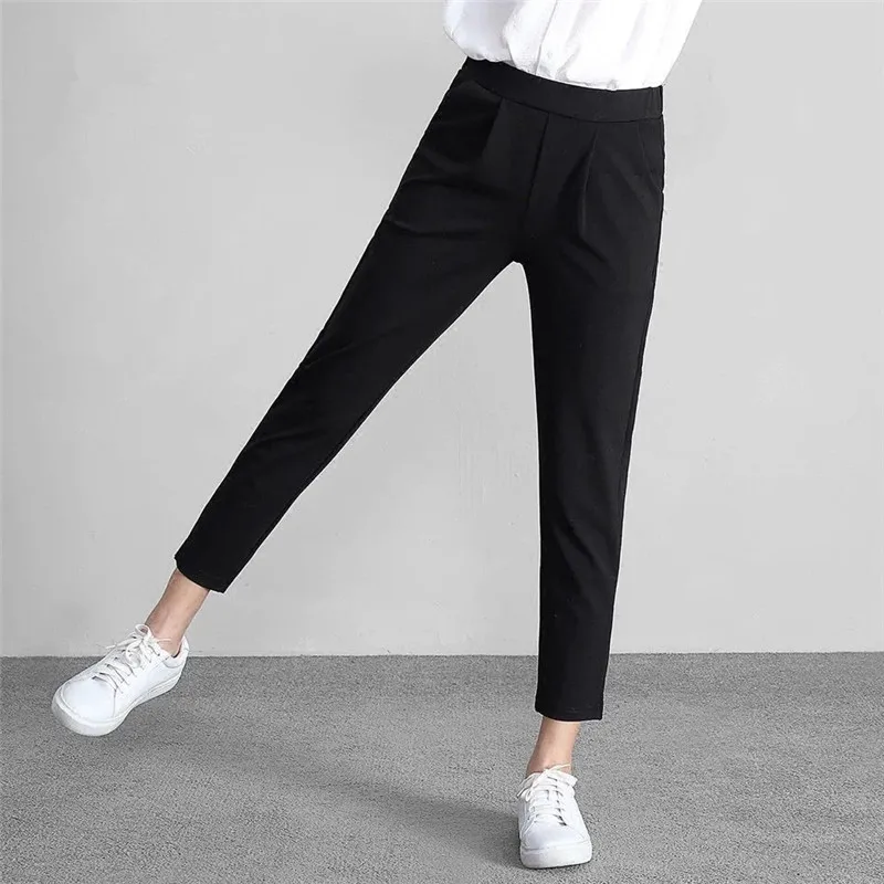 

Women OL Elegant Harem Pencil Pants 2022 Summer Fashion Casual AnkleLength Pants Elastic Waist Black Chiffon Trouser