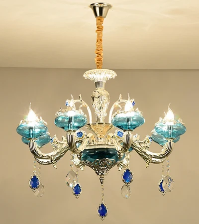 8 lights Синий Кристалл европейские люстры освещения Гостиная Спальня Ресторан серебряные люстры KTV бар кристалл лампа светодиодные потолочные люстры большая люстра современная люстра для девочек люстра кольца - Цвет абажура: 8 lights