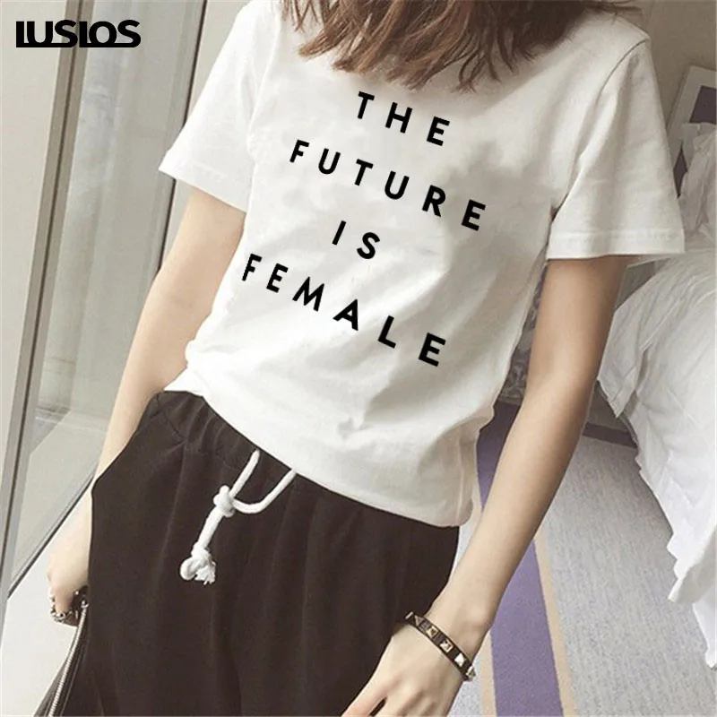 LUS LOS The future Is Female T-Shirt White Feminist Slogan Women Unisex Stylish Fashion Letter Printing | Женская одежда