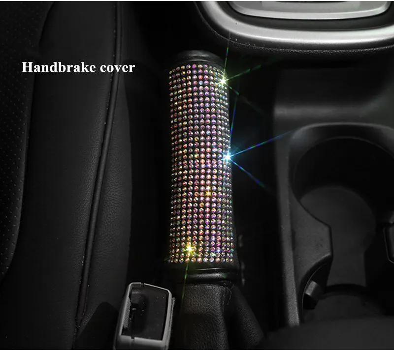 handbrake cover Bling полный кристалл крышка рулевого колеса Стразы алмазные Чехлы рулевого колеса автомобиля Стайлинг авто аксессуары набор для девочки - Название цвета: handbrake cover