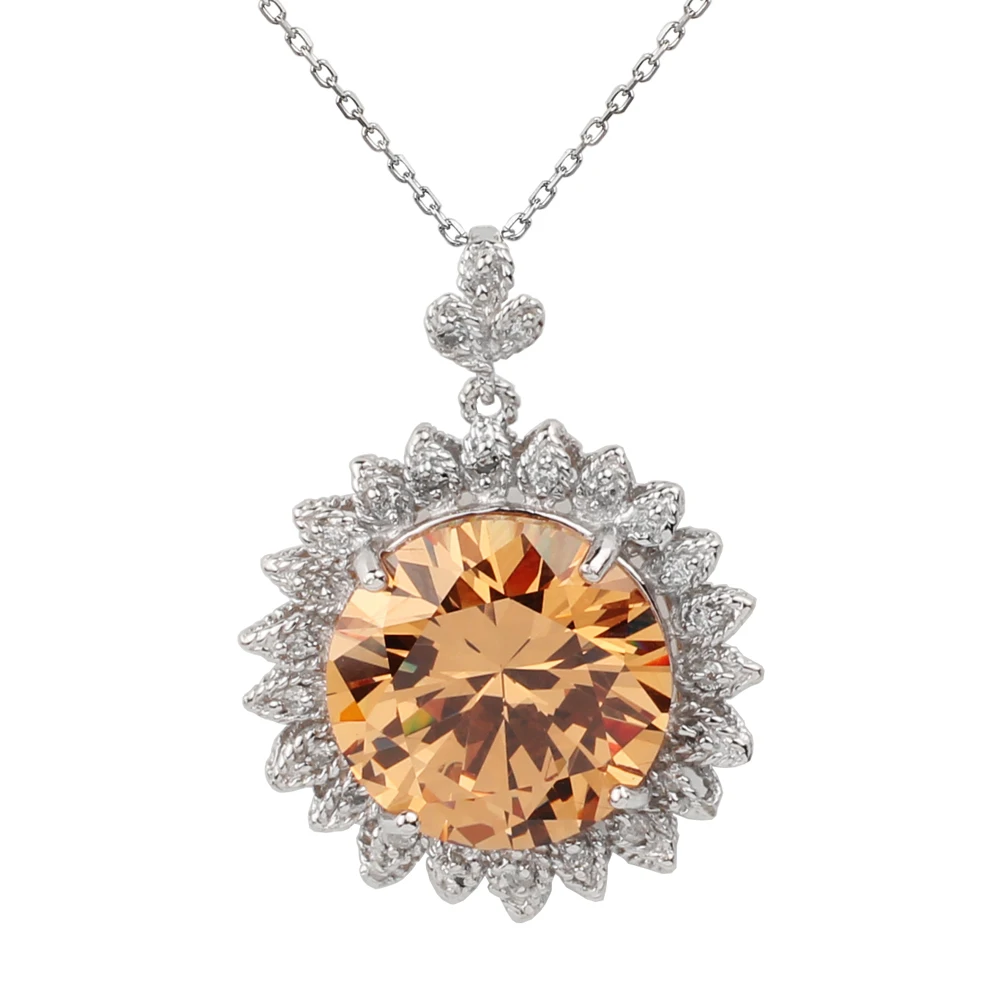 

Sunflower Women Pendant Necklace Solid 925 Silver Charm 15mm Round CZ 18-inch Cable Chain Jewelry P016