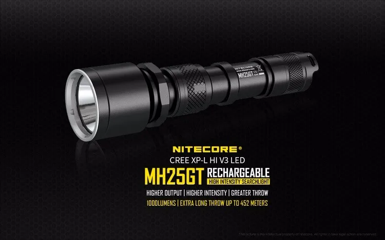 NITECORE MH25GT, охотничий праздничный подарочный набор, 1000 люмен, USB Перезаряжаемый фонарик для наружного поиска, портативный фонарь