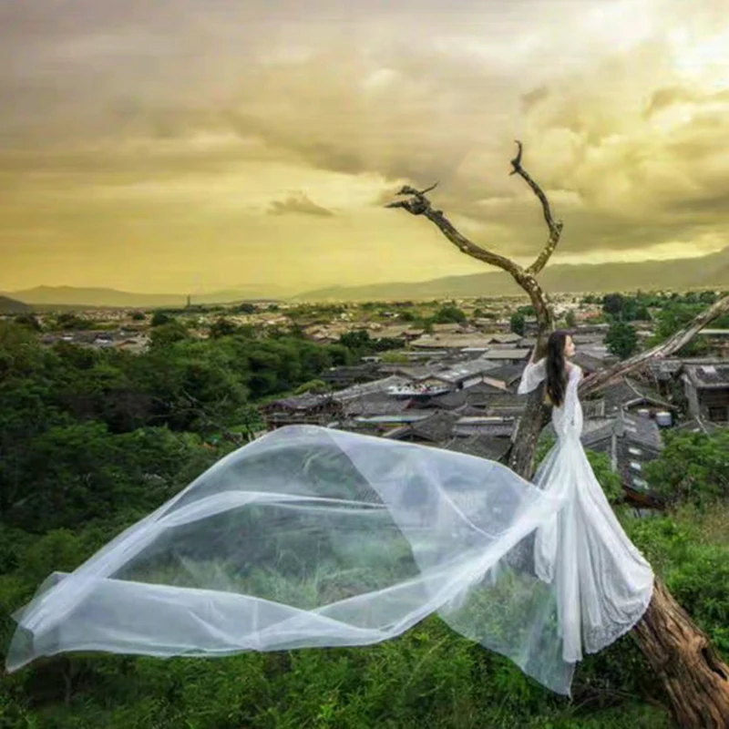 6 метров свадебные вечерние удлиненные м белые мягкие сетчатые тюлевые кружевные