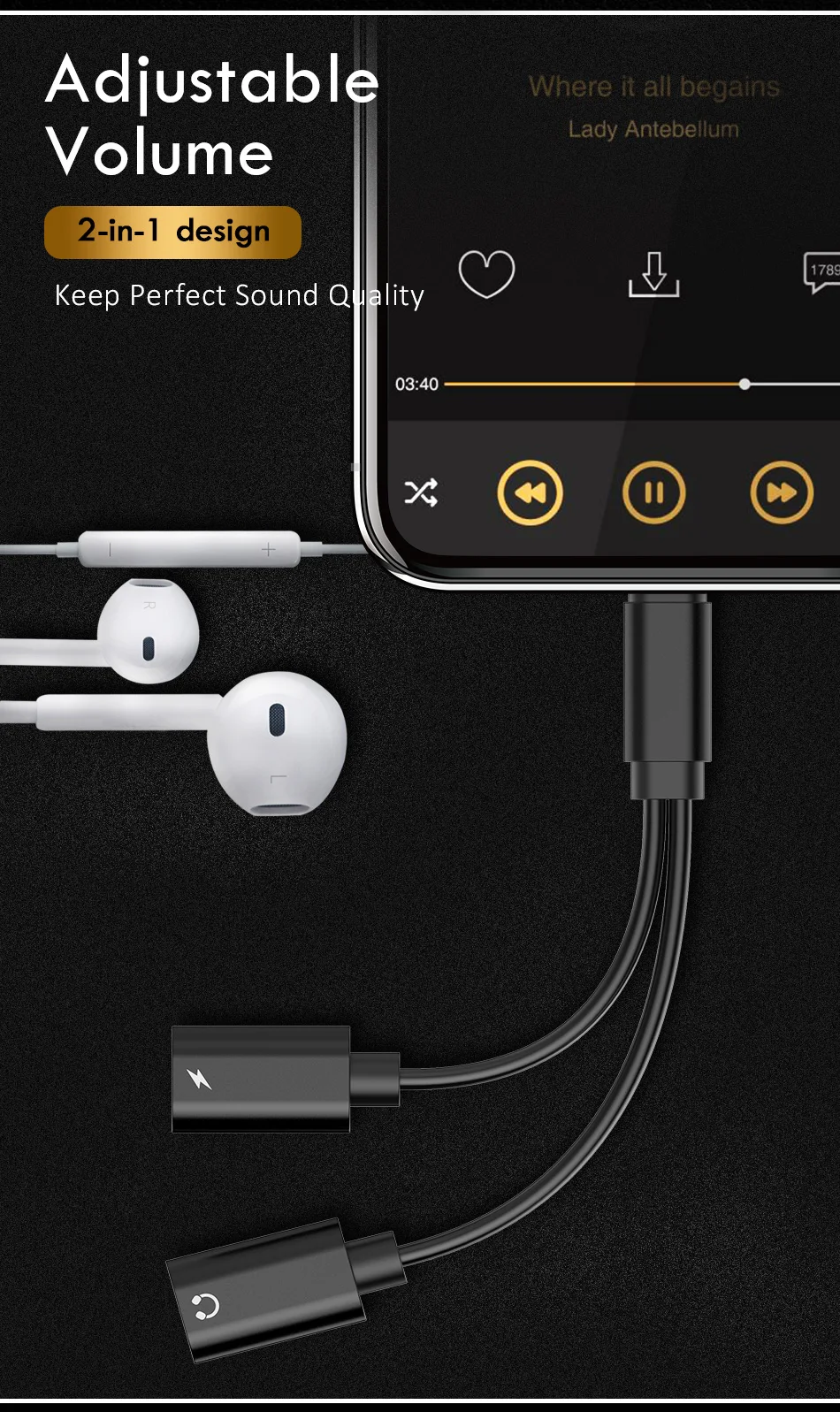 ACCEZZ 2 в 1 двойной порты освещение зарядки прослушивания адаптер для iPhone 7 8 X XR XS MAX аудио зарядное устройство сплиттер кабели конвертер