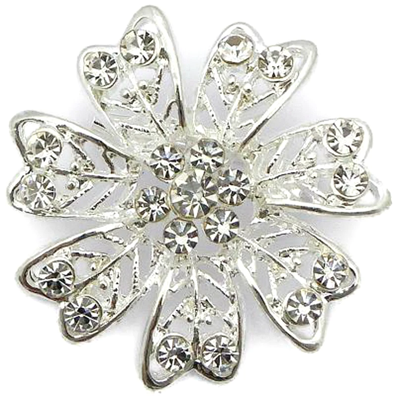 1.3&quot Silver Tone Clear Rhinestone Crystal 7 Petals Flower Brooches Party Prom Wedding Accessories |