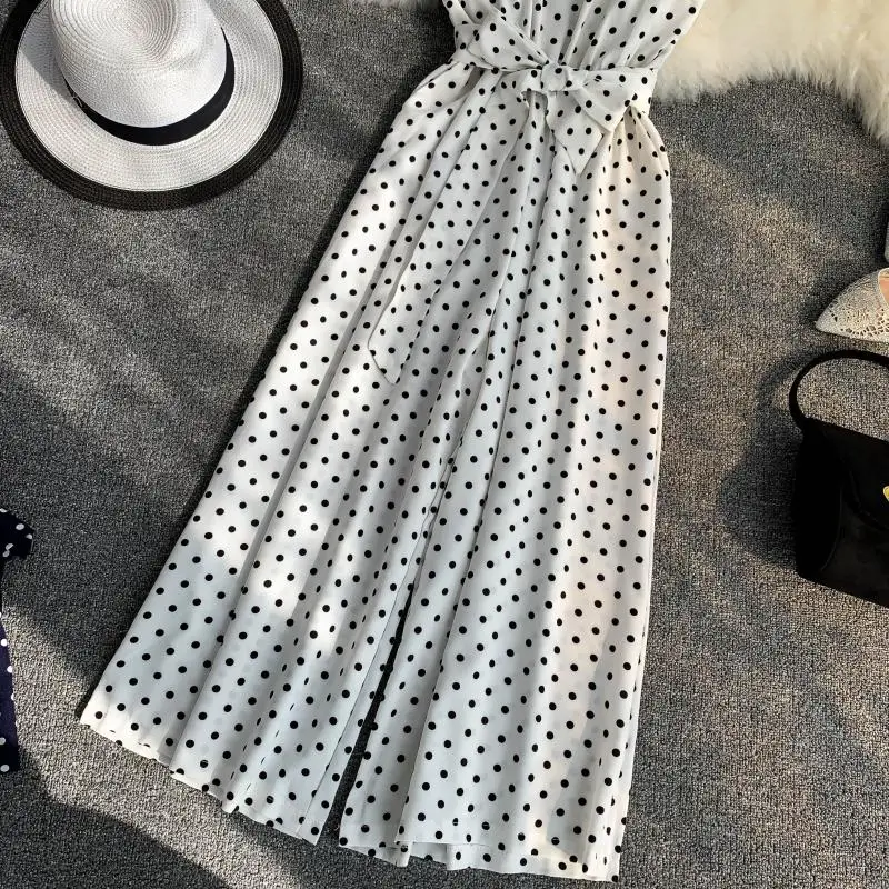 Праздничный Ретро комбинезон в горошек с V образным вырезом без рукавов высокой