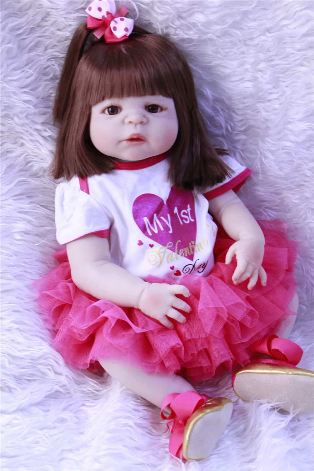 

DollMai 22inch full silicone reborn baby dolls girl body bebe doll menina bonecas rooted hair can bathe BJD fashion doll gift