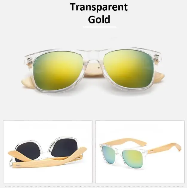 Transparent Gold Ретро Деревянные Солнцезащитные очки женские мужские бамбуковые солнцезащитные очки женские брендовые дизайнерские классические очки Золотые Зеркальные Солнцезащитные очки - Цвет линз: Transparent Gold