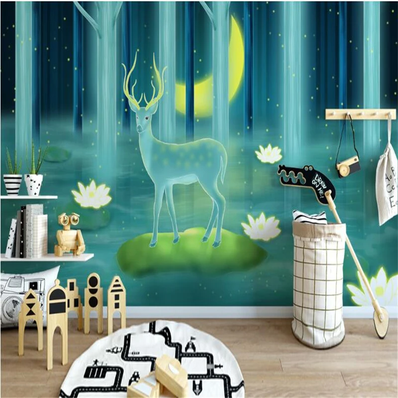 Обои beibehang papel de paredeFantasy Art Nordic Simplicity Animal Forest Deer Beast ручная роспись для детской