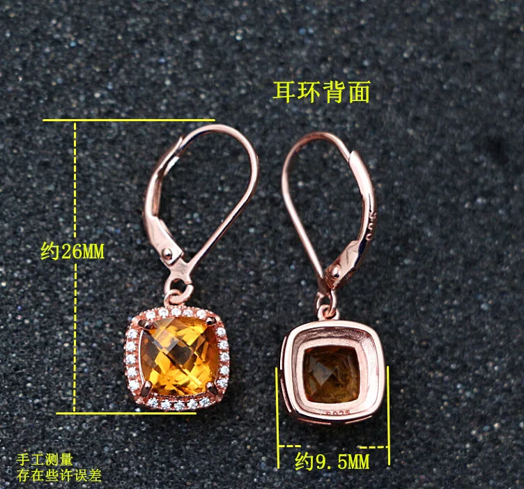 Женские серьги крючки из серебра 925 пробы с цитрином желтым кристаллом|earrings