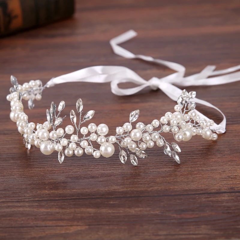 Винтажная повязка на голову с жемчугом ручной работы серебристые стразы