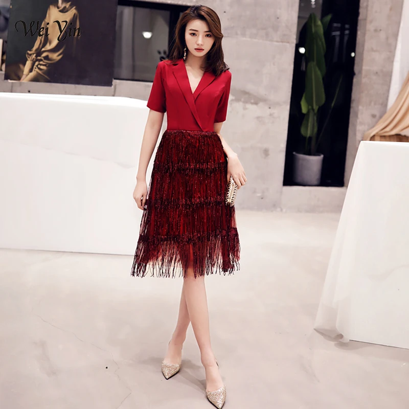 Wei yin 2020 Robe De Cocktail Courte элегантное ТРАПЕЦИЕВИДНОЕ сексуальное коктейльные платья с