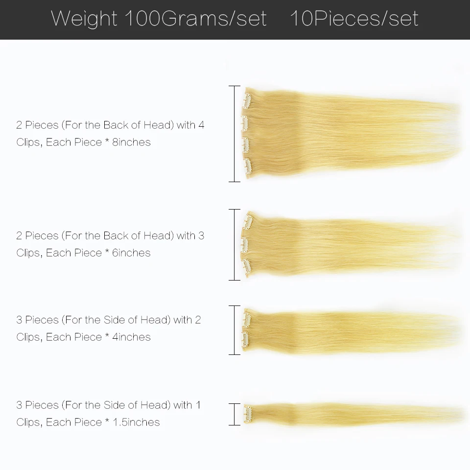 BAISI бразильские волосы Remy на заколке для наращивания #613 блонд прямые 10 шт./компл.