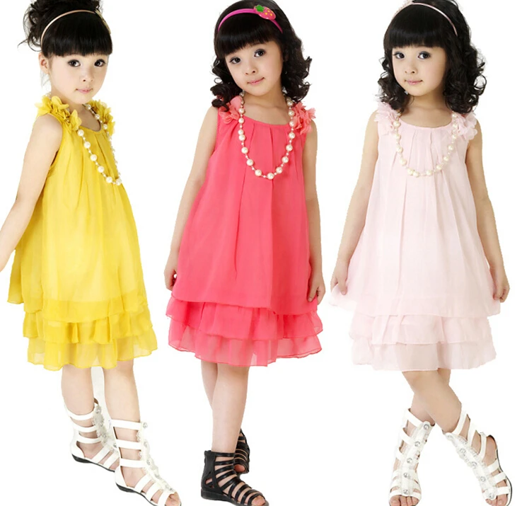 Детское платье принцессы повседневное красное с бантом и ожерельем для