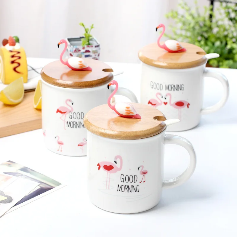 Фото 2018 Новинка 3D Розовый фламинго милые животные кофейные кружки фарфор молочный чай