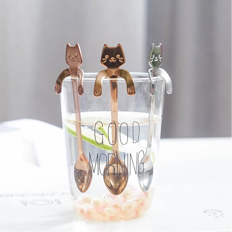 4 шт./лот Кот комплект кофейных ложек из нержавеющей стали dessertspoon мини мороженое Конфета маленькая кухонная чайная ложка аксессуары посуда