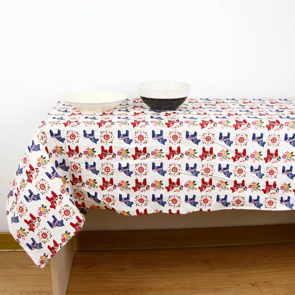 Скатерть из хлопка и льна с принтом лошадей|linen table cloth|table clothlinen |