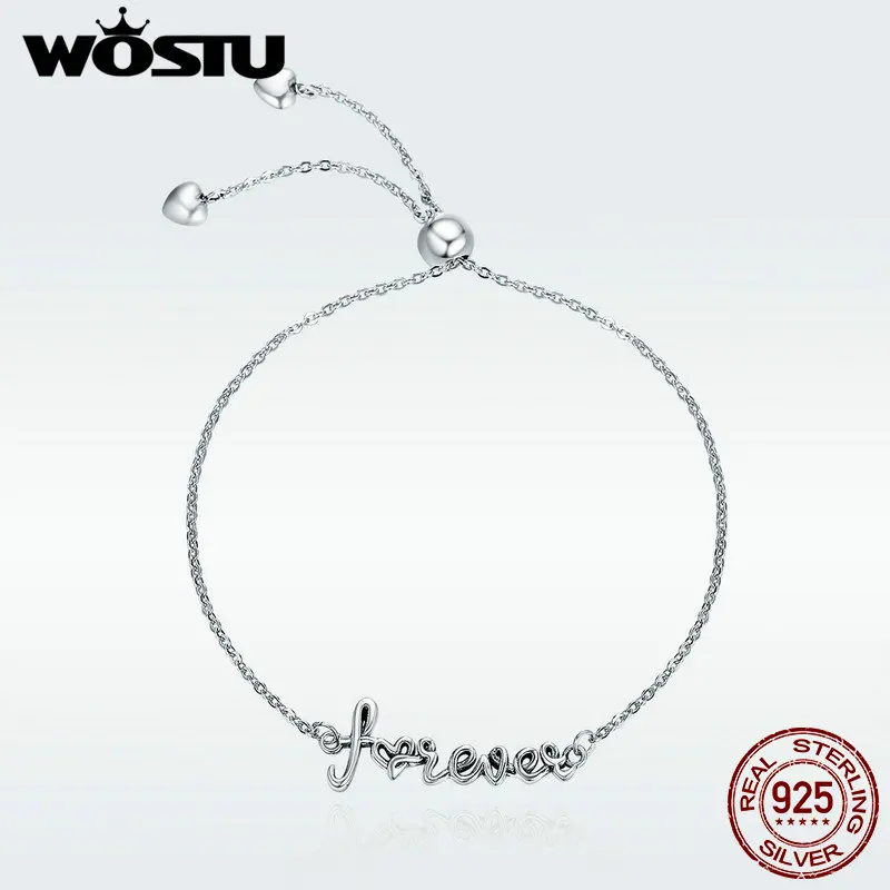 Женский браслет цепочка WOSTU из стерлингового серебра 925 пробы с надписью Love Forever