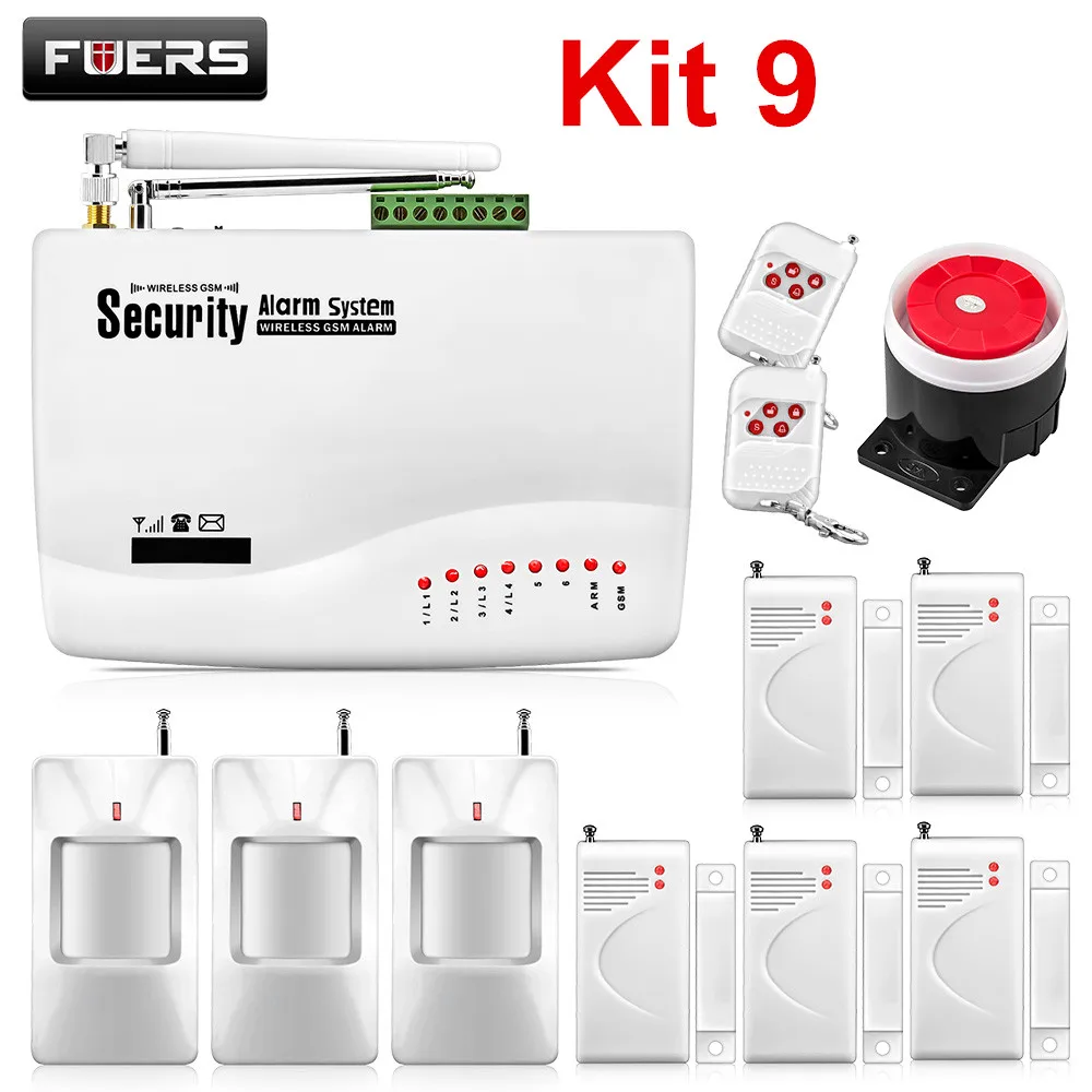 kit 9 FUERS беспроводная домашняя GSM система охранной сигнализации комплект управления с приложением автоматический набор детектор движения датчик охранная сигнализация - Цвет: kit 9