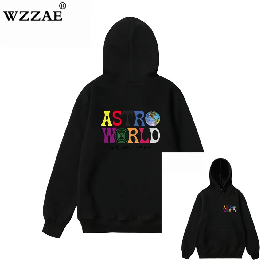 Black Трэвисс Скотт ASTROWORLD WISH YOU WAS HERE толстовки модные буквы ASTROWORLD Толстовка уличная Мужская Женская пуловер Толстовка - Цвет: Black