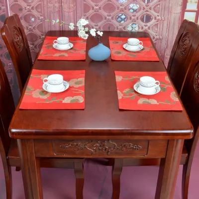 red lotus Роскошное китайское шелковое покрывало с цветочным рисунком, столовые подставки под кружки, прямоугольная Рождественская Подставка-тарелка 39x29 см - Цвет: red lotus