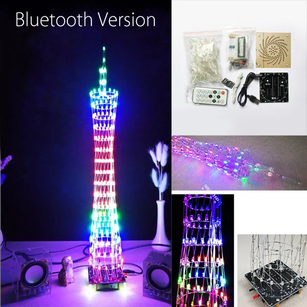 

DIY Bluetooth Canton Tower LED Light Cu-be Kit Remote Control Music Spectrum Electronic Kit - Colorful