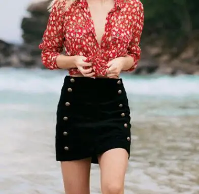 Женская винтажная Вельветовая мини юбка черного цвета и хаки а силуэта спереди с