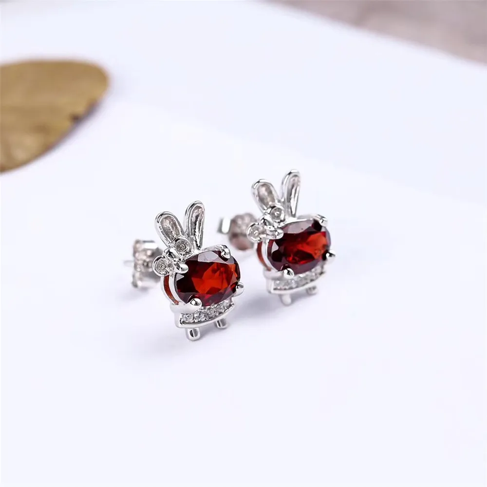 

fashion cute white rose gold color 925 sterling silver natural red garnet earring necklace pendant ring jewelry set for female