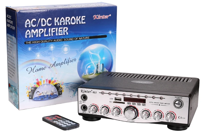 Kinter-011 hifi стерео караоке усилитель аудио с микрофоном usb sd вход 2.0CH 30 Вт FM радио Питание DC 12 В AC дома
