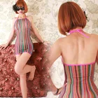 Сексуальное мини-платье с лямкой через шею, модная резинка для волос, в сеточку, с открытой спиной