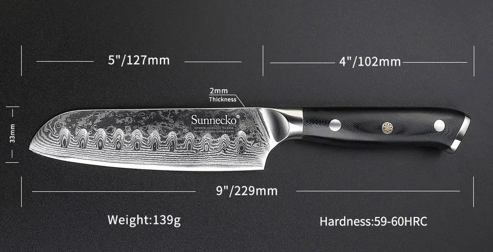 SUNNECKO Премиум 5 ''/7'' Santoku ножи Дамасская сталь кухонный нож японский VG10 лезвие G10 ручка острый мясорубка Инструмент