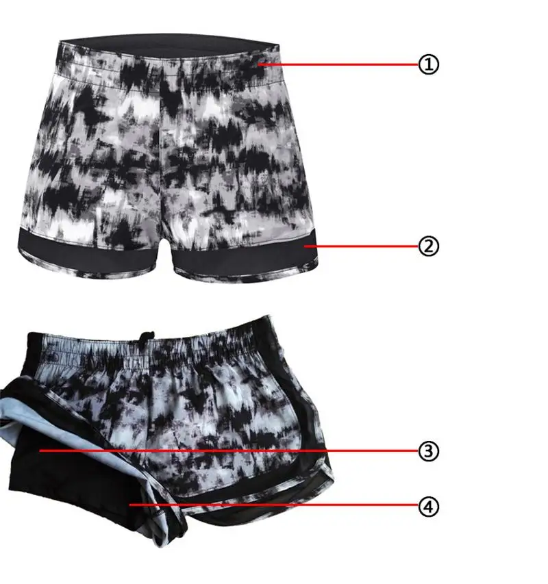 Лето 2017 г. Для женщин Шорты для поддельные два двухслойный Фитнес граффити