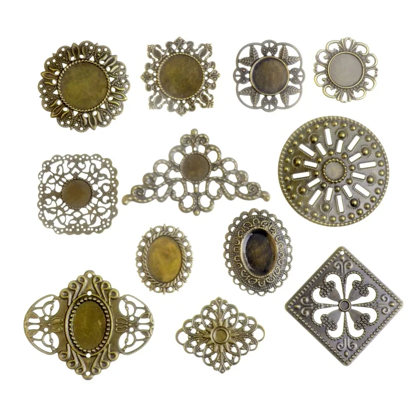 

Free shipping 10PCS Antique Bronze Color Metal Flower Filigree Wraps Settings Crafts Gift Decoration DIY Jewelry Findings