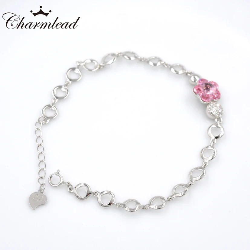 Женский браслет из серебра 2017 пробы с кристаллами и цветком сливы|bracelet jewelry|sterling