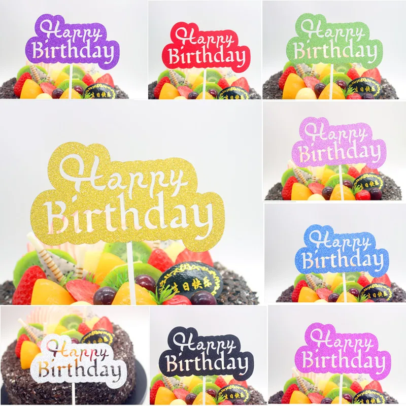 

Multi Colors Happy Birthday Cake Topper Flags Glittler PaperBoard For Birthday Party Cake Baking Decor Hot Sale