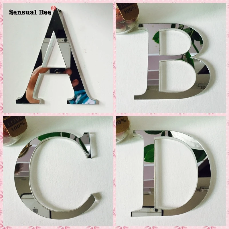 English Letters Acrylic Mirror Surface Wall Sticker 3D Silver Alphabet Poster Bedroom Festival Party Decoration DIY Art Mural