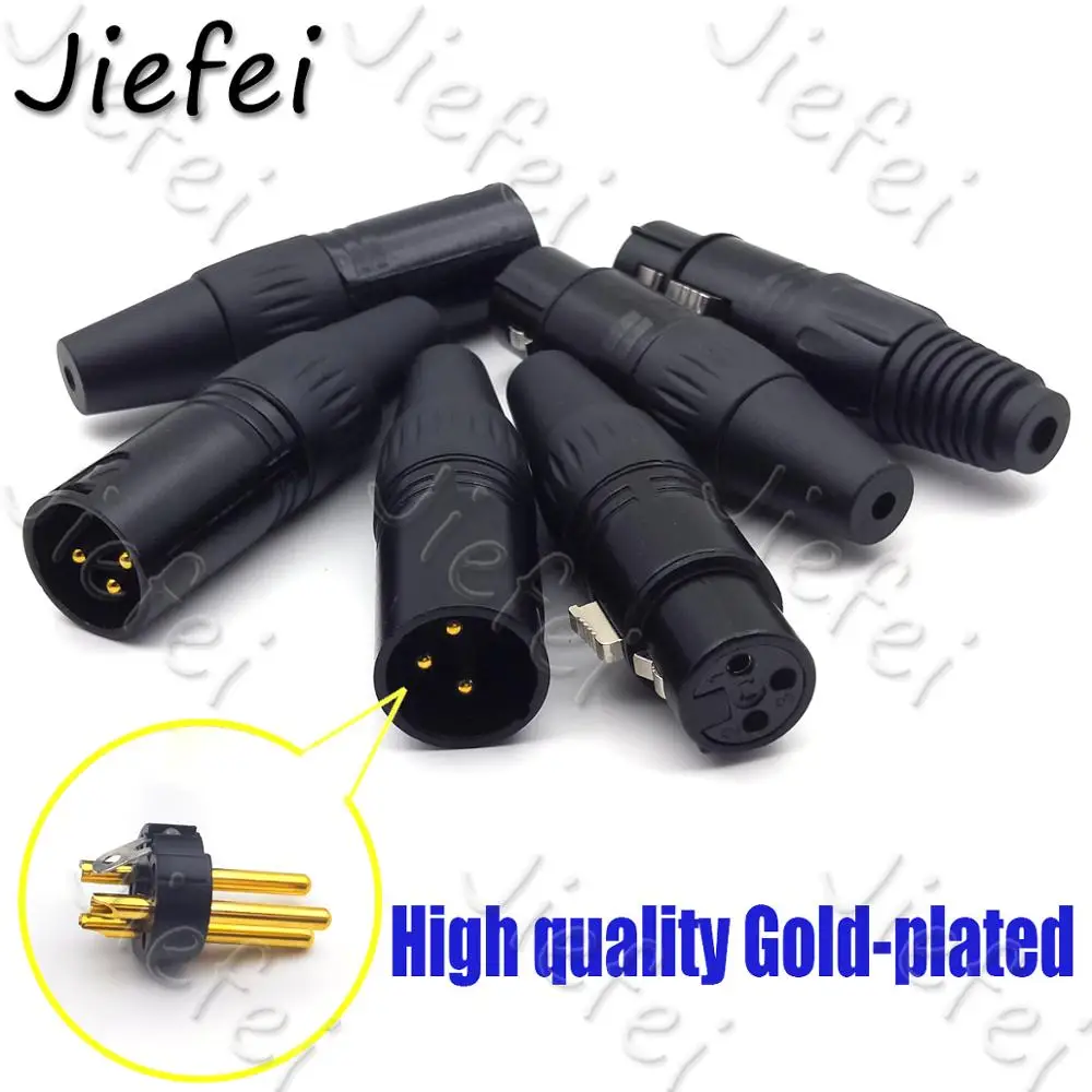 

5-50Set Gold plated XLR 3Pin Audio Microphone Cable Connector Black Male + Female MIC Plug Cable Connect XLR Adapter