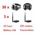Комплект наушников 500 м, 3-канальный бесшумный диско (30 складных радиочастотных наушников и 3 передатчика)