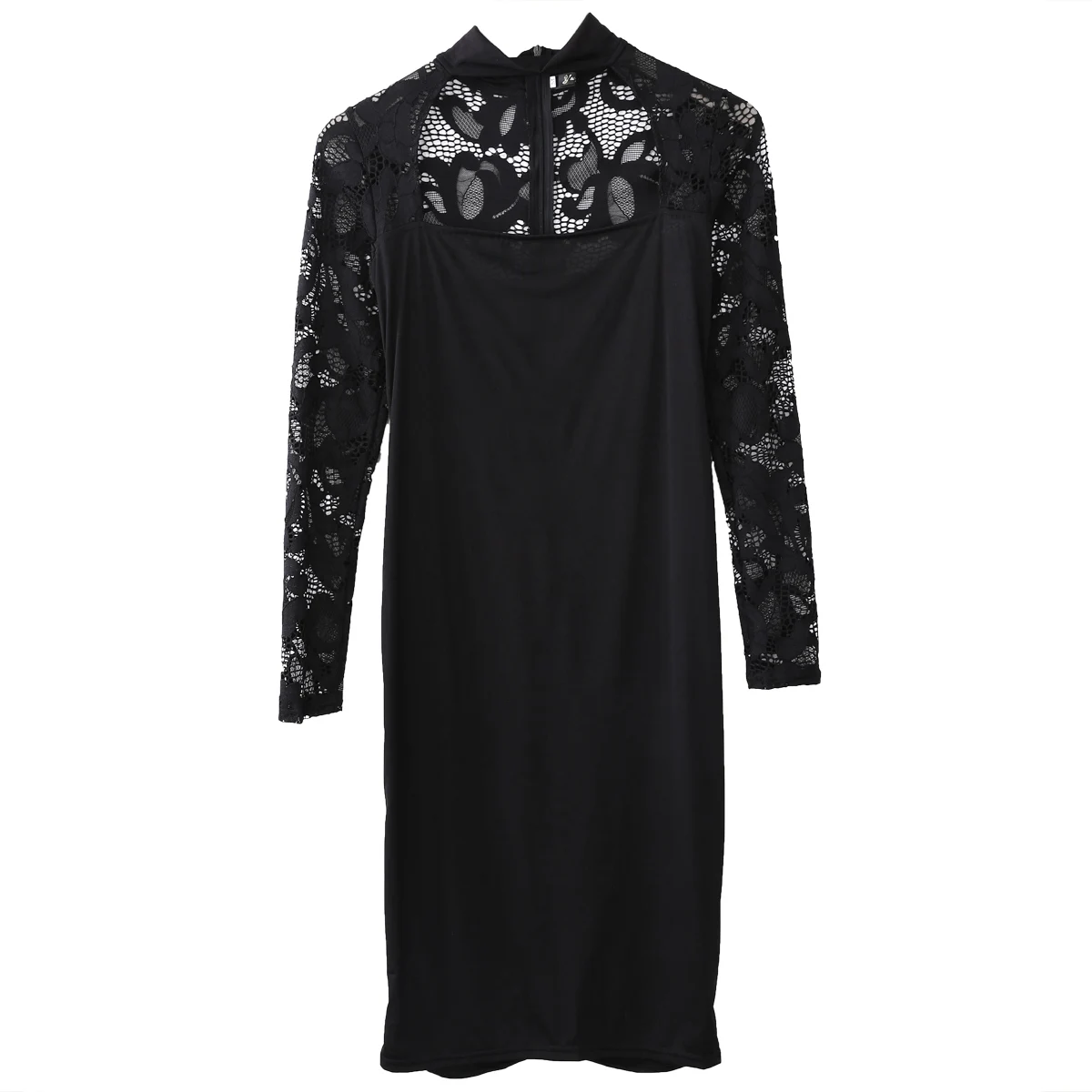 Элегантное женское Кружевное облегающее Бандажное платье с длинным рукавом