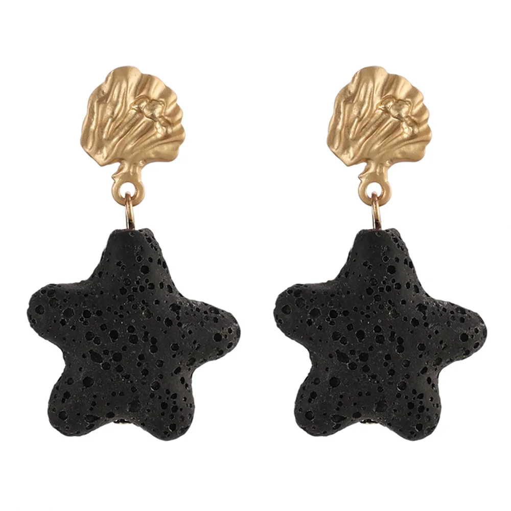 Alloy Starfish Drop Earrings For Women Black/White Color Pentagram Stone Earring Bohemia Big Earing Fashion Jewelry | Украшения и