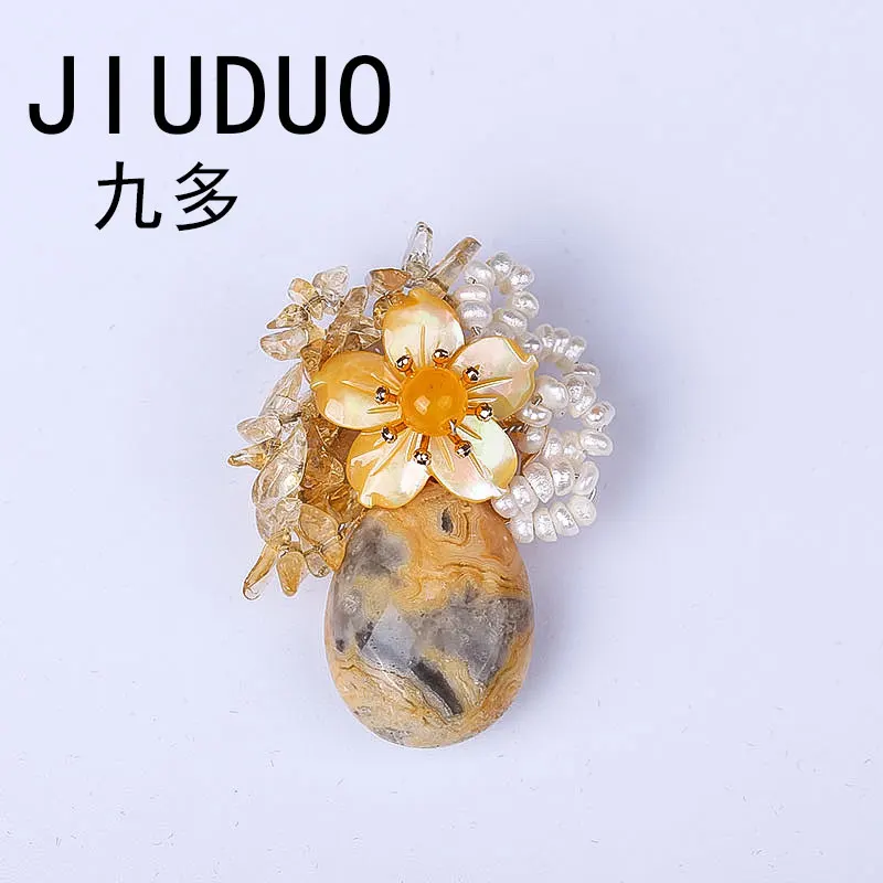 JIUDUO итальянский дизайнер белый золотой стиль растения Цветок Янтарная брошь |