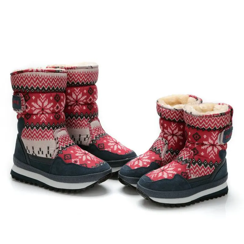 Size 27-41 Kids Snow Boots Boys Girls Plush Winter Water-Proof Children Students Fashion Snowflake Parent-child Snowboots |