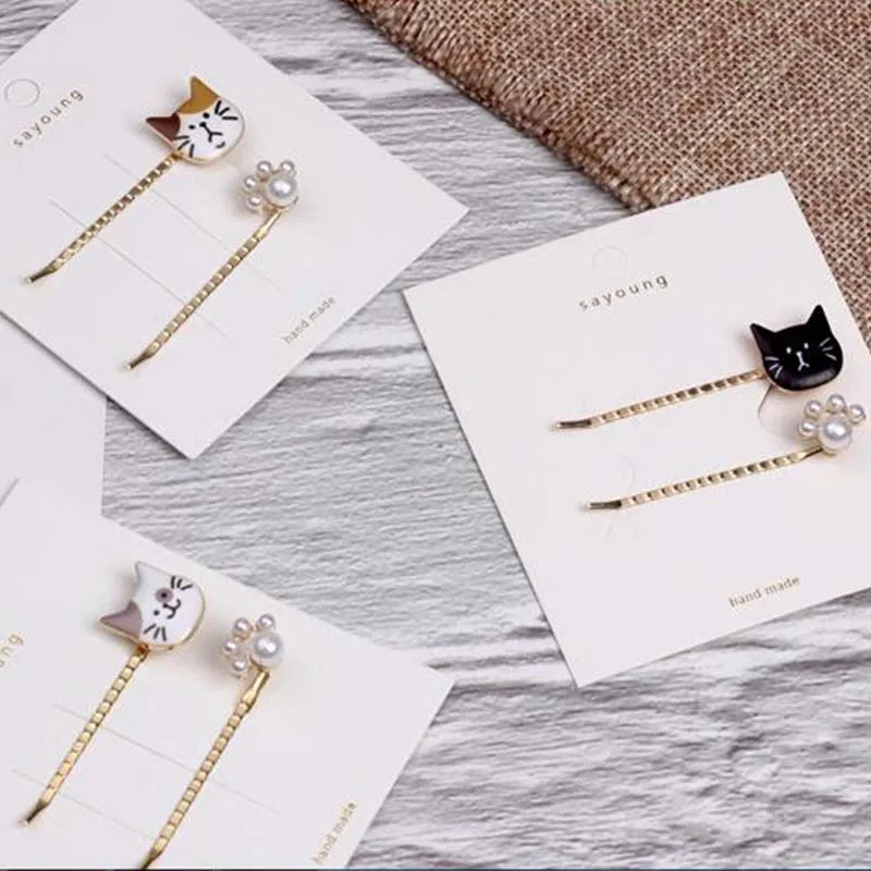 1pair Korean Metal Hair Clips Heart Star Cat Bobby Pin Women Girls Pearl Barrette Hairpin Headdress Accessories | Красота и здоровье