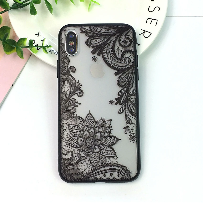 Симпатичный чехол для телефона с цветочным рисунком для Apple iPhone 7 8 6 6s 5 5S SE Plus кружевные Жесткие ПК-чехлы задняя крышка для iPhone X XR XS Max
