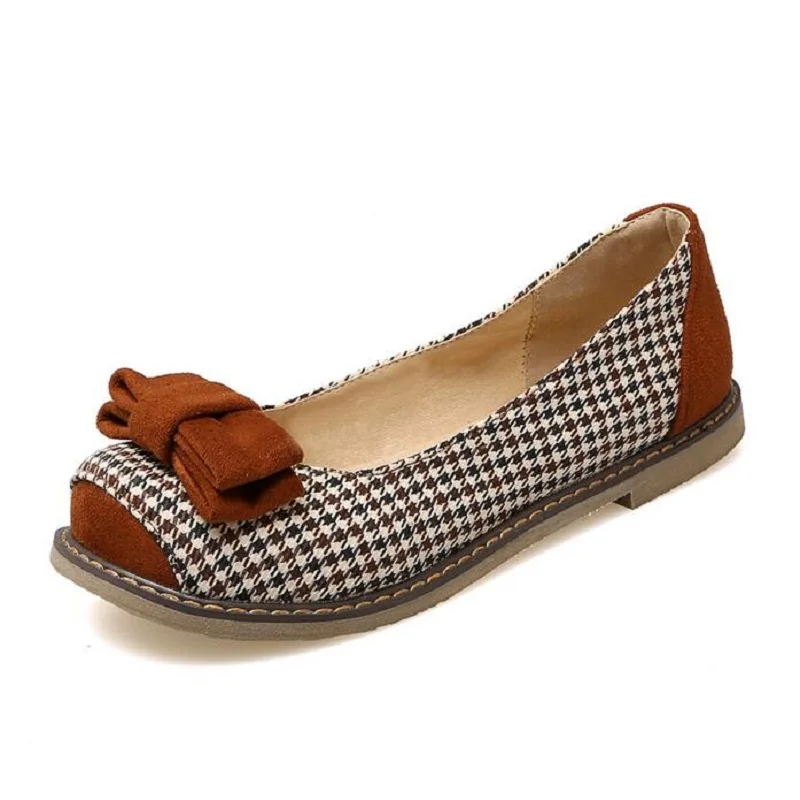 Модная женская обувь с милым бантиком и узором гусиные лапки водонепроницаемые