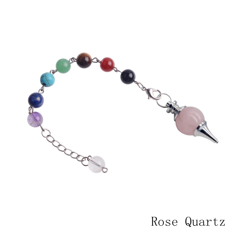 Rose Quartz Натуральные камни 7 chakula Рейки Исцеление подвеска-Маятник из хрусталя женские кулон обработки Yu yoga ювелирные изделия подарок женщине - Окраска металла: Rose Quartz
