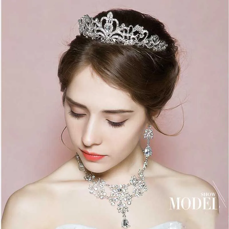 Свадебные наборы ювелирных украшений для невесты Посеребренная тиара Стразы и